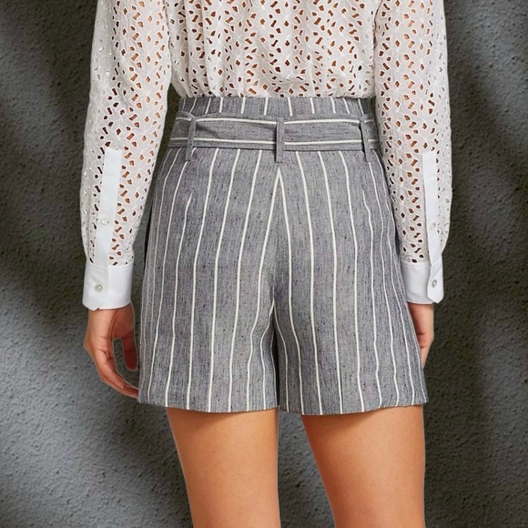 NWOT Theory ‘Wythe Linen Belted High Waist Striped Shorts’ in “Indigo Multi” 2 - Picture 6 of 13